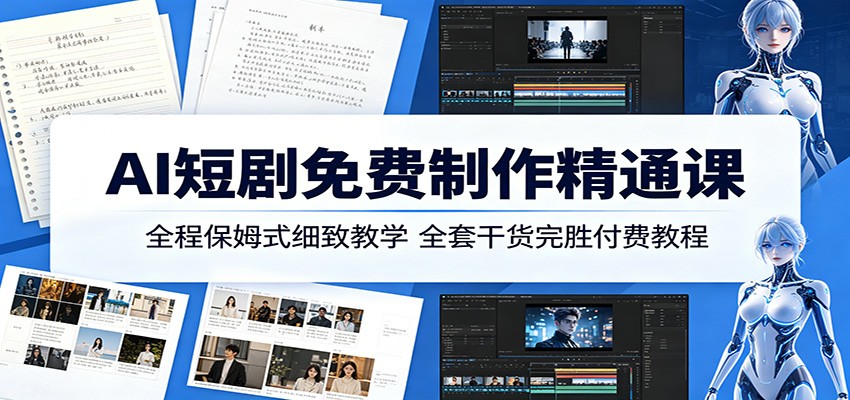 AI短剧免费制作精通课：全程保姆式细致教学，全套干货完胜付费教程-网创项目总站