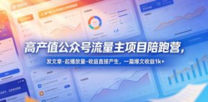 高产值公众号流量主项目陪跑营，发文章-起播放量-收益直接产生，一篇爆文收益1k+-网创项目总站