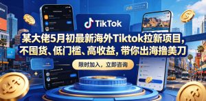 某大佬5月初最新海外Tiktok拉新项目，不囤货、低门槛、高收益，带你出海撸美刀-网创项目总站