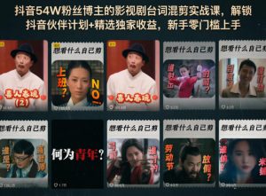 抖音54W粉丝博主的影视剧台词混剪实战课，解锁抖音伙伴计划+精选独家收益，新手零门槛上手-网创项目总站