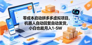 零成本启动拼多多虚拟项目，机器人自动回复自动发货，小白也能月入1-5W【揭秘】-网创项目总站
