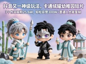 抖音又一神级玩法，卡通绒耀幼稚园短片，3个作品吸粉25.6W，轻松获赞300W+普通人也能复制-网创项目总站