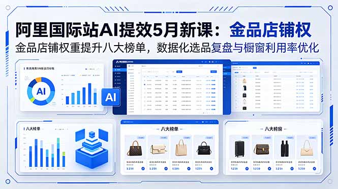 阿里国际站AI提效5月新课：金品店铺权重提升八大榜单，数据化选品复盘与橱窗利用率优化-网创项目总站