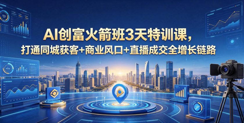 AI创富火箭班3天特训课，打通同城获客+商业风口+直播成交全增长链路，2026年4月新课-网创项目总站