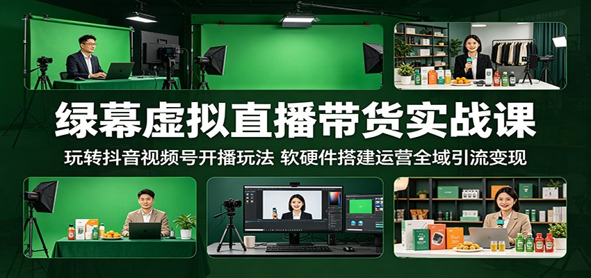 绿幕虚拟直播带货实战课：玩转抖音视频号开播玩法，软硬件搭建运营全域引流变现-网创项目总站