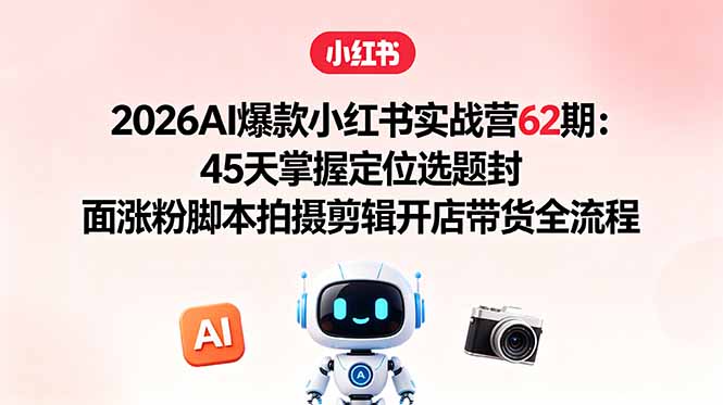 2026AI爆款小红书实战营62期：45天掌握定位选题封面涨粉脚本拍摄剪辑开店带货全流程-网创项目总站