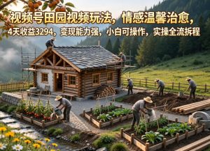 视频号田园视频玩法，情感温馨治愈，4天收益3294，变现能力强，小白可操作，实操全流程拆解-网创项目总站