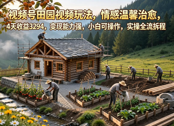 视频号田园视频玩法，情感温馨治愈，4天收益3294，变现能力强，小白可操作，实操全流程拆解-网创项目总站