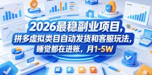 2026最稳副业项目,拼多多虚拟类目自动发货和客服玩法,睡觉都在进账,月1-5W【揭秘】-网创项目总站