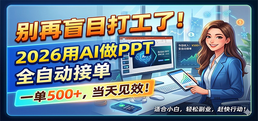 别再盲目打工了！2026用AI做PPT全自动接单，一单5张+，当天见效！-网创项目总站