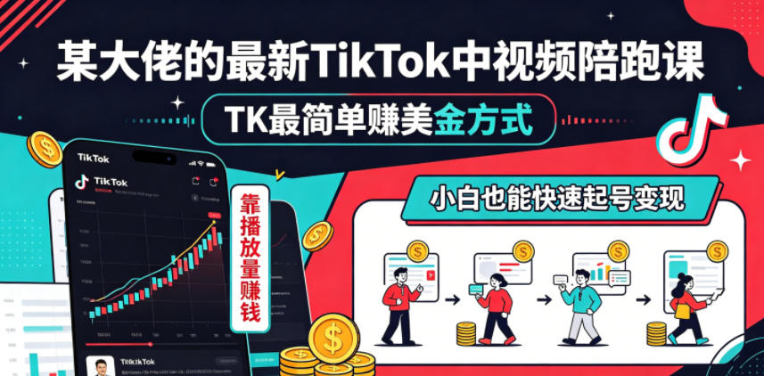 某大佬的最新TikTok中视频陪跑课，TK最简单賺美金方式，靠播放量賺钱，小白也能快速起号变现-网创项目总站