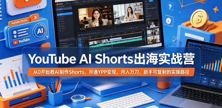 YouTube AI Shorts出海实战营，从0开始教AI制作Shorts，开通YPP变现，月入万刀，新手可复制的实操路径-网创项目总站