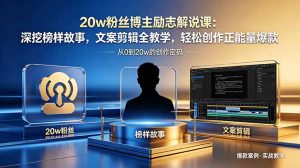 20w粉丝博主励志解说课：深挖榜样故事，文案剪辑全教学，轻松创作正能量爆款-网创项目总站