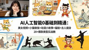 AI人工智能0基础到精通:美女视频+小猫做饭+动漫小故事+福娃+古人健身,20+爆款类型实战教学-网创项目总站