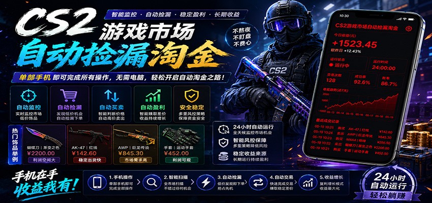 CSGO挂机捡漏项目通过利用游戏饰品交易机制，结合薄凉软件辅助捡漏，实现盈利-网创项目总站