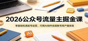 2026公众号流量主掘金课：零基础吃透起号运营，巧用AI创作实现账号高产值变现-网创项目总站