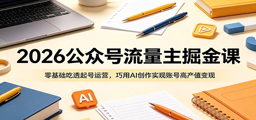 2026公众号流量主掘金课：零基础吃透起号运营，巧用AI创作实现账号高产值变现-网创项目总站