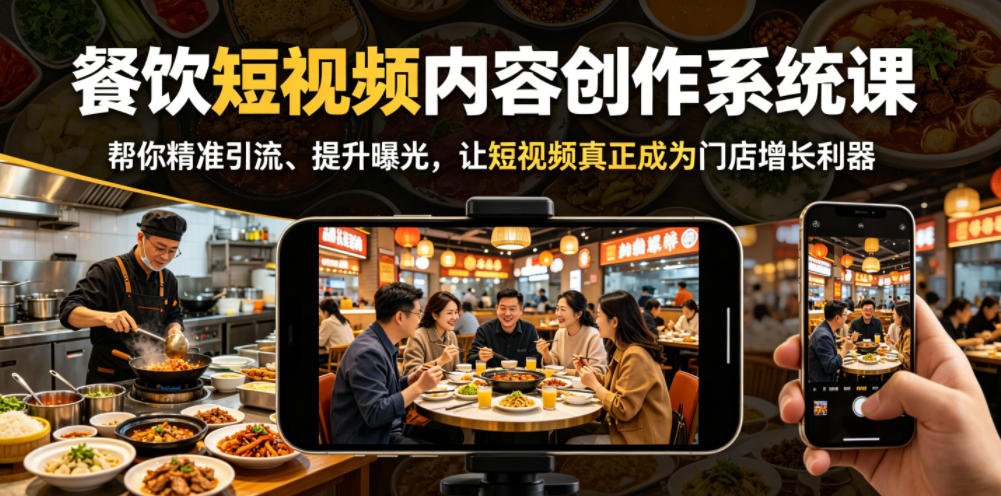 餐饮短视频内容创作系统课，帮你精准引流、提升曝光，让短视频真正成为门店增长利器-网创项目总站