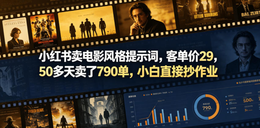 小红书卖电影风格提示词，客单价29，50多天卖了790单，小白直接抄作业！-网创项目总站