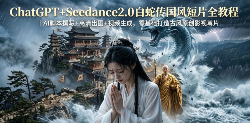 ChatGPT+Seedance2.0白蛇传国风短片全教程｜AI脚本撰写+高清出图+视频生成，零基础打造古风原创影视短片-网创项目总站