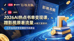 2026AI热点书单变现课，蹭影视原著流量，AI做文案素材，三平台同步带货赚图书高佣金-网创项目总站