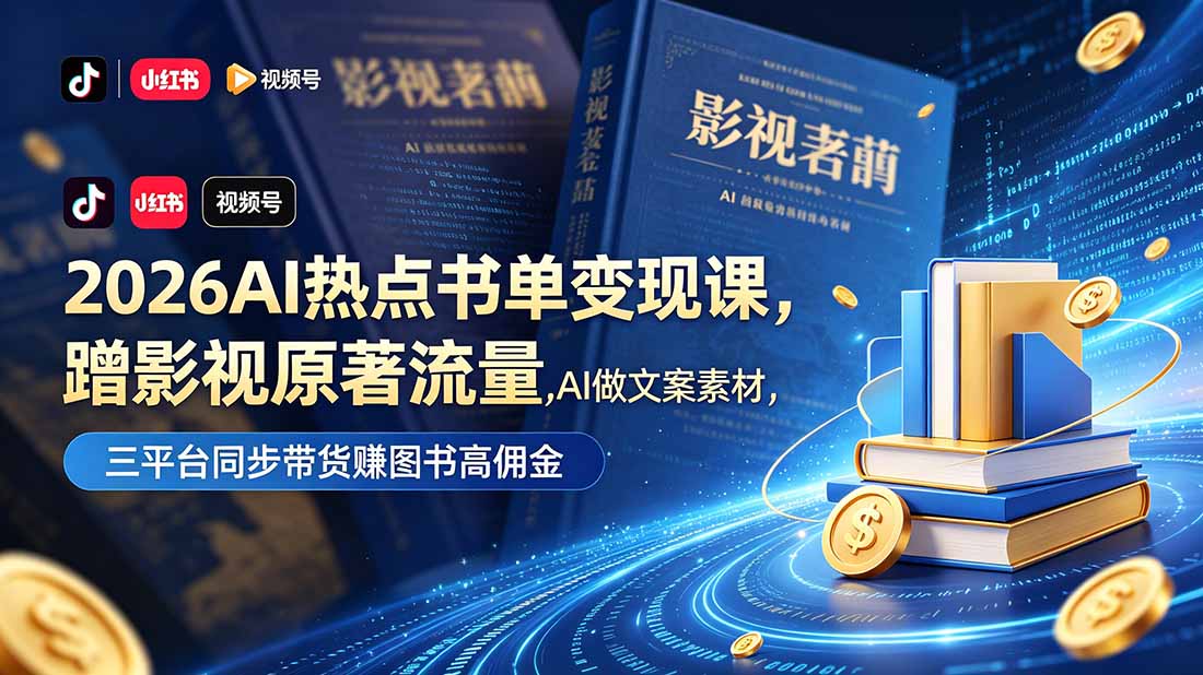2026AI热点书单变现课，蹭影视原著流量，AI做文案素材，三平台同步带货赚图书高佣金-网创项目总站