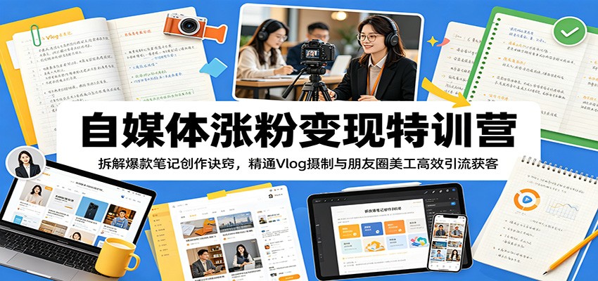自媒体涨粉变现特训营：拆解爆款笔记创作诀窍，精通Vlog摄制与朋友圈美工高效引流获客-网创项目总站