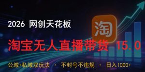 2026网创天花板,淘宝无人直播带货15.0,公域+私域双玩法,日入1k+,不违规不封号【揭秘】-网创项目总站