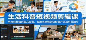 生活科普短视频剪辑课：从剪映基础到图文配音，套用成熟模板轻松量产优质科普短片-网创项目总站