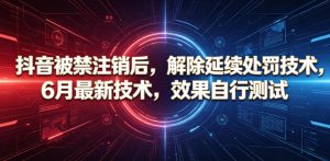 抖音被禁注销后，解除延续处罚技术，6月最新技术，效果自行测试-网创项目总站