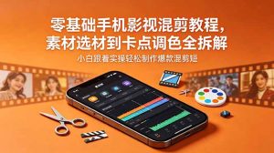零基础手机影视混剪教程，素材选材到卡点调色全拆解，小白跟着实操轻松制作爆款混剪短片-网创项目总站