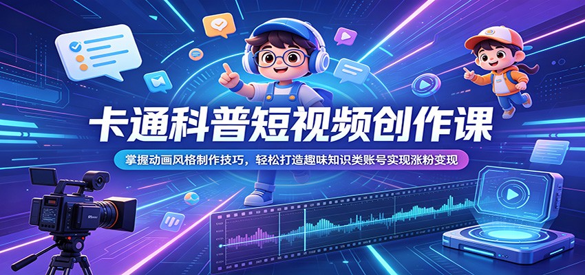 卡通科普短视频创作课：掌握动画风格制作技巧，轻松打造趣味知识类账号实现涨粉变现-网创项目总站