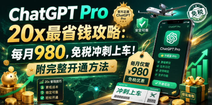 ChatGPT Pro 20x最省钱攻略：每月980，免税冲刺上车！附完整开通方法【文档】-网创项目总站