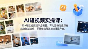 AI短视频实操课：140+爆款视频制作全覆盖，育儿宠物治愈历史武侠舞蹈运动，零基础也能批量产出-网创项目总站