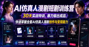 AI仿真人漫剧短剧训练营，30天实战特训，暴力输出成品，快速掌握全套AI仿真人漫剧创作与变现能力-网创项目总站