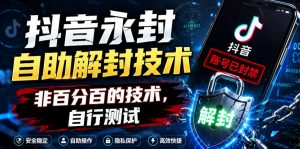 抖音永封自助解封技术，非百分百的技术，自行测试-网创项目总站