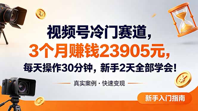 视频号冷门赛道，3个月变现23905元，新手2天学会 每天操作30分钟！-网创项目总站