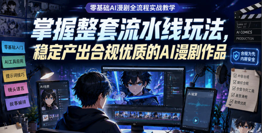 零基础AI漫剧全流程实战教学，掌握整套流水线玩法，稳定产出合规优质的AI漫剧作品-网创项目总站