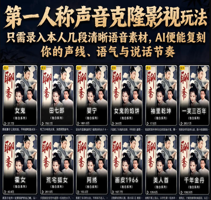 第一人称声音克隆影视玩法，只需录入本人几段清晰语音素材，AI便能复刻你的声线、语气与说话节奏-网创项目总站