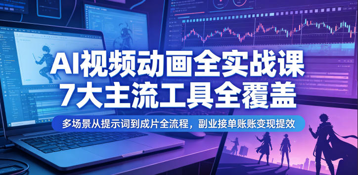 AI视频动画全实战课，7大主流工具全覆盖，多场景从提示词到成片全流程，副业接单账号变现提效-网创项目总站