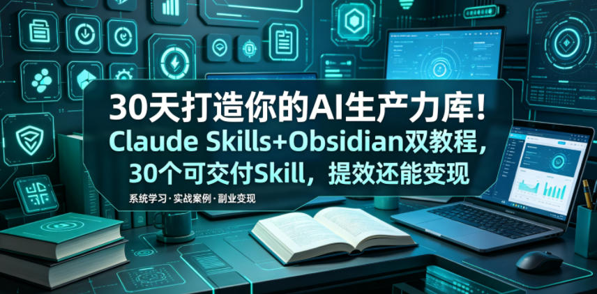 30天打造你的AI生产力库！Claude Skills+Obsidian 双教程，30 个可交付 Skill，提效还能变现-网创项目总站