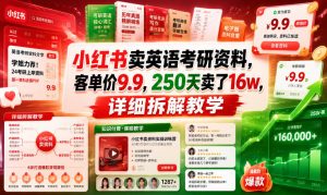 小红书卖英语考研资料，客单价9.9，250天卖了16w，详细拆解教学-网创项目总站