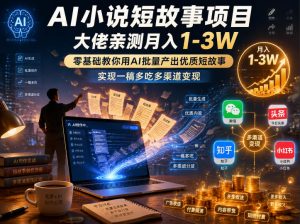 AI小说短故事项目，大佬亲测月入1-3W，零基础教你用AI批量产出优质短故事，实现一稿多吃多渠道变现-网创项目总站