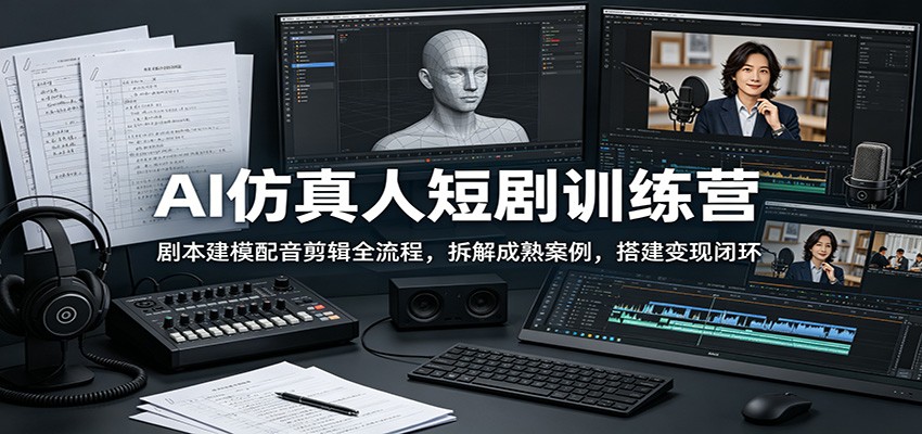AI仿真人短剧训练营：剧本建模配音剪辑全流程，拆解成熟案例，搭建变现闭环-网创项目总站