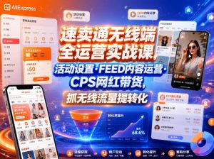 速卖通无线端全运营实战课，活动设置・FEED内容运营・CPS网红带货，抓无线流量提转化-网创项目总站
