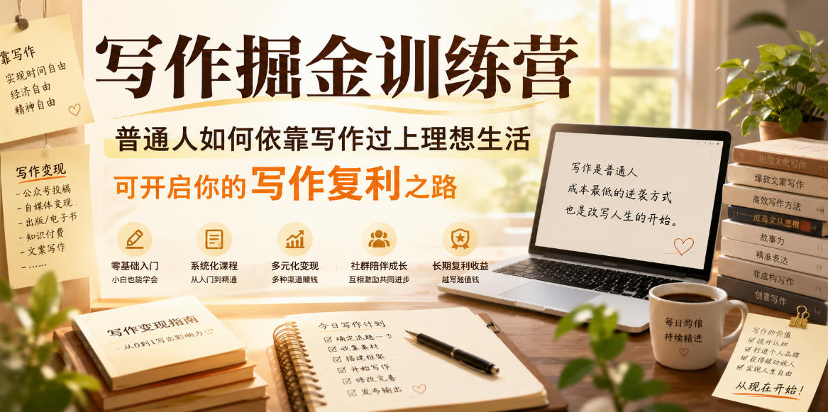写作掘金训练营，普通人如何依靠写作过上理想生活，可开启你的写作复利之路(更新6月)-网创项目总站