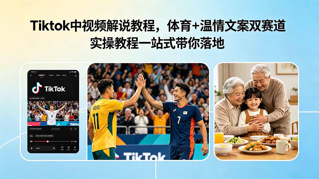 Tiktok中视频解说教程，体育+温情文案双赛道实操教程一站式带你落地-网创项目总站