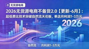 2026无货源电商不备货2.0【更新-6月】：超低费比技术突破自然流天花板，单店月利润1-3万元-网创项目总站