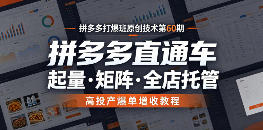 拼多多打爆班原创技术第60期，拼多多直通车，起量・矩阵・全店托管，高投产爆单增收教程-网创项目总站