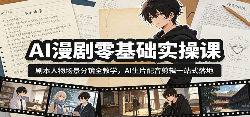 AI漫剧零基础实操课：剧本人物场景分镜全教学，AI生片配音剪辑一站式落地-网创项目总站